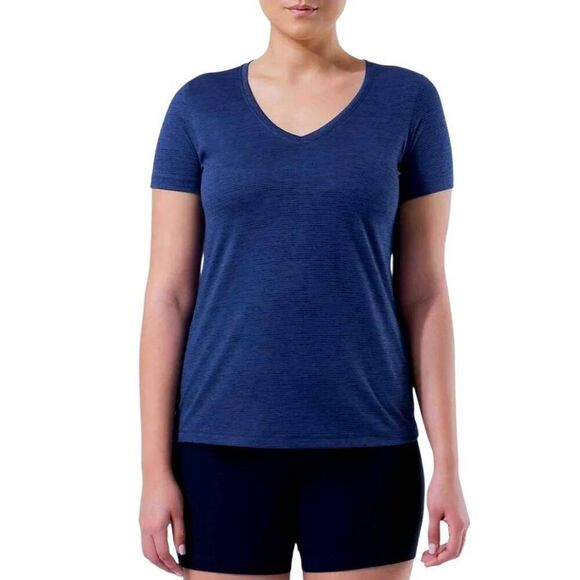 Athletic Works Women's Navy Poly/Spandex V-Neck Short Sleeve T-shirt - Picture 1 of 9